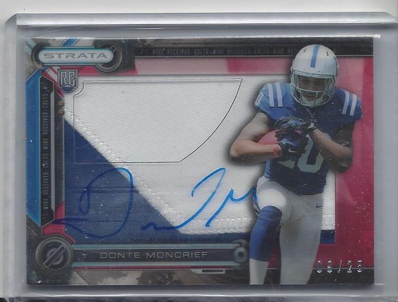 DONTE MONCRIEF 2014 TOPPS STRATA CLEAR CUT RED JUMBO 2 CLR PATCH AUTO RC #D 9/25