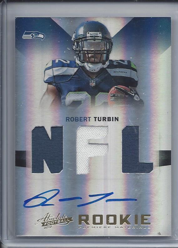 ROBERT TURBIN 2012 ABSOLUTE RPM 2 COLOR TRIPLE JERSEY ON CARD AUTO RC #D 51/299