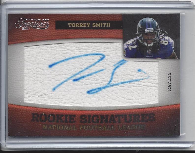 TORREY SMITH 2011 TIMELESS TREASURES ROOKIE SIGNATURES ON CARD AUTO RC #D /265