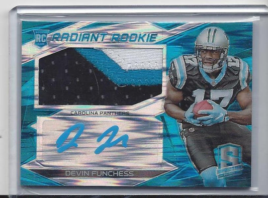 DEVIN FUNCHESS 2015 SPECTRA RADIANT NEON BLUE PRIZM 3 COLOR PATCH AUTO RC #D /25