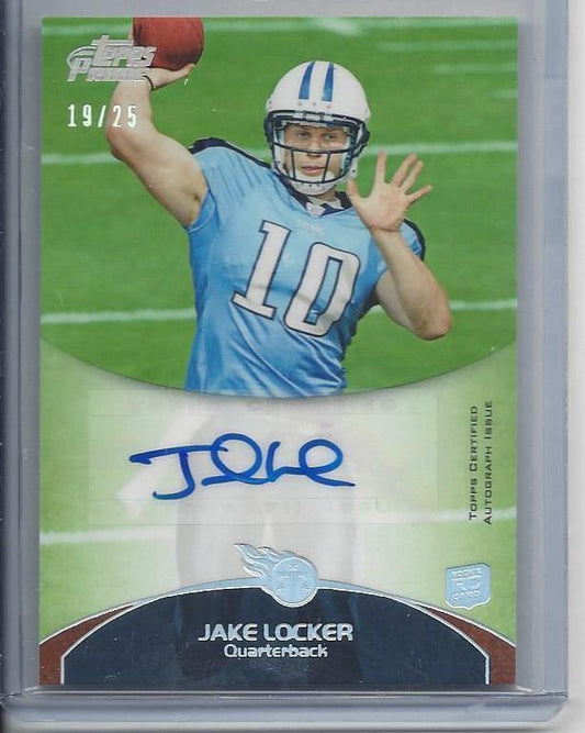 JAKE LOCKER 2011 TOPPS PRIME TITANS SILVER HOLOFOIL PLATINUM AUTO RC #D 19/25