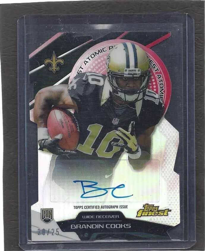 BRANDIN COOKS 2014 TOPPS FINEST ATOMIC RED REFRACTOR DIE CUT ROOKIE AUTO RC /25
