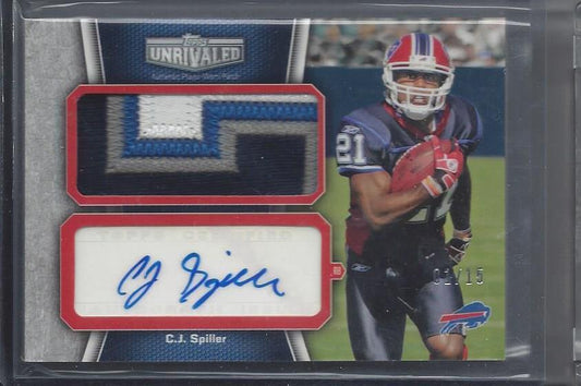 C.J. SPILLER 2010 TOPPS UNRIVALED JUMBO RPA 4 COLOR ROOKIE PATCH AUTO RC #D 1/15
