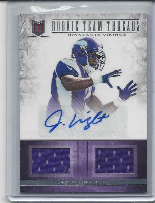 JARIUS WRIGHT 2012 PANINI MOMENTUM ROOKIE TEAM THREADS DUAL JERSEY AUTO RC /25