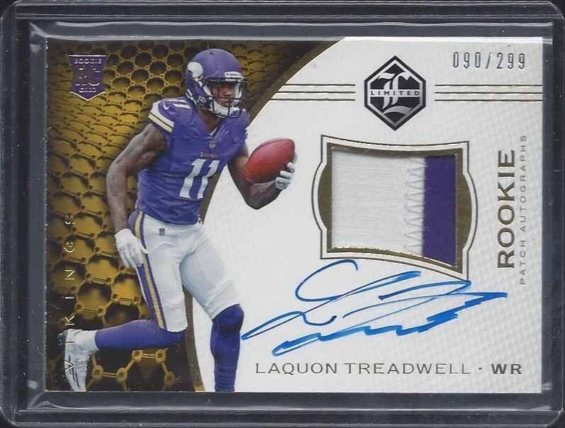 LAQUON TREADWELL 2016 LIMITED RPA 2 COLOR ROOKIE PATCH ON CARD AUTO RC #D 90/299