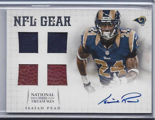 ISAIAH PEAD 2012 NATIONAL TREASURES NFL GEAR QUAD PATCH AUTO RC #D 15/15