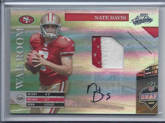 NATE DAVIS 2009 ABSOLUTE WAR ROOM 49ERS 2 COLOR PATCH AUTO RC #D 8/10