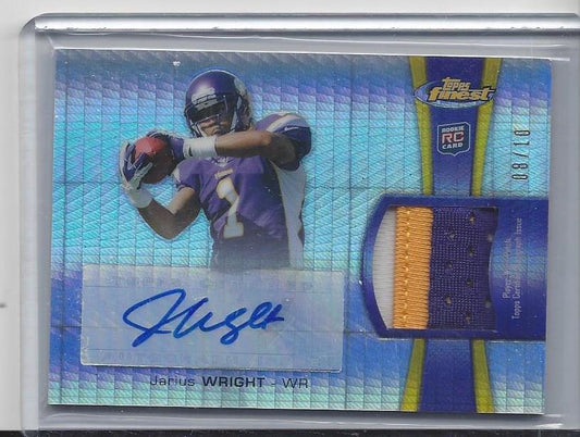 JARIUS WRIGHT 2012 TOPPS FINEST PULSAR REFRACTOR RPA 3 COLOR PATCH AUTO RC /10