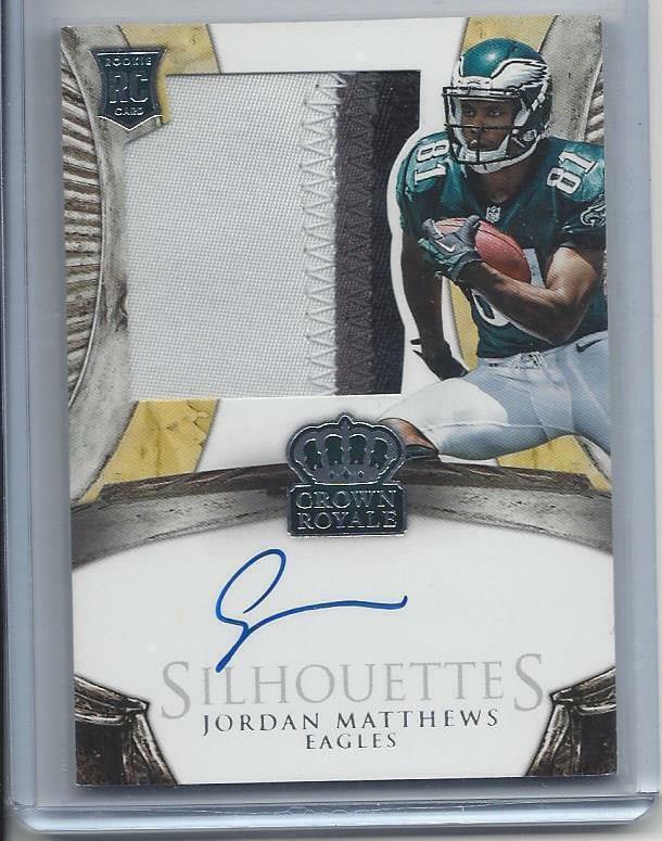 JORDAN MATTHEWS 2014 CROWN ROYALE 3 COLOR SILHOUETTE PATCH AUTO RC #D /299