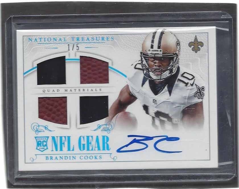 BRANDIN COOKS 2014 NATIONAL TREASURES NFL GEAR QUAD ROOKIE PATCH AUTO RC #D 1/5