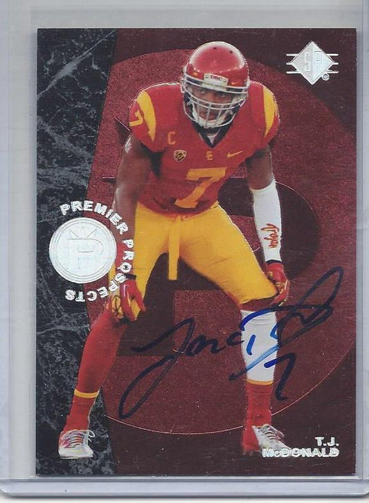 T.J. MCDONALD 2013 SP AUTHENTIC 1996 SP PREMIER PROSPECTS RARE ON CARD AUTO RC