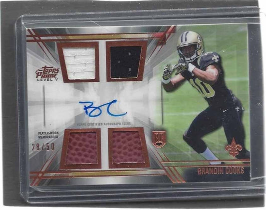 BRANDIN COOKS 2014 TOPPS PRIME COPPER LEVEL 5 QUAD ROOKIE PATCH AUTO RC #D 28/50