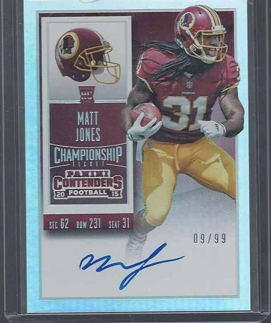 MATT JONES 2015 CONTENDERS CHAMPIONSHIP TICKET ON CARD AUTO RC #D 9/99