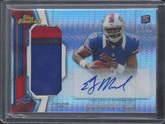 E.J. MANUEL 2013 TOPPS FINEST PRISM REFRACTOR RPA 4 COLOR PATCH AUTO RC #D 21/25