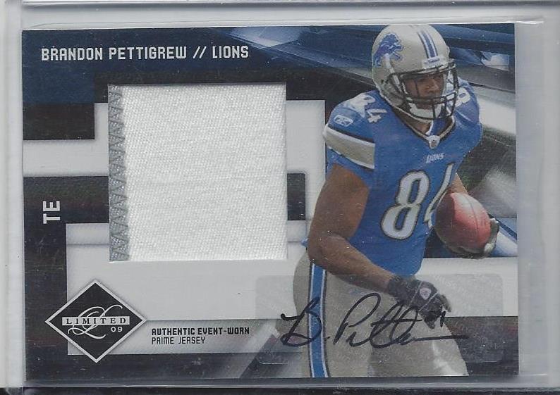 BRANDON PETTIGREW 2009 LIMITED JUMBO 2 COLOR LIONS PATCH AUTO RC #D 13/25
