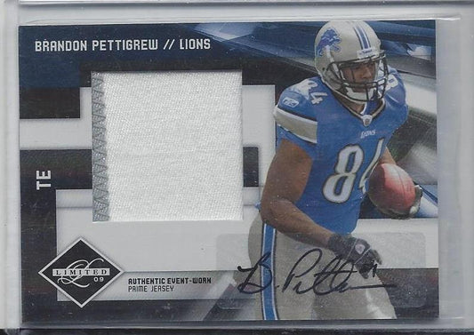 BRANDON PETTIGREW 2009 LIMITED JUMBO 2 COLOR LIONS PATCH AUTO RC #D 13/25