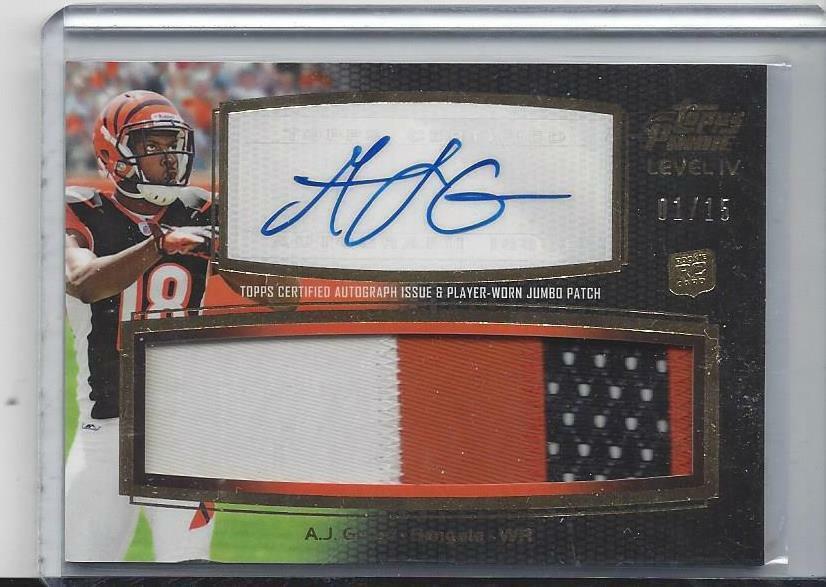 A.J. GREEN 2011 TOPPS PRIME LEVEL 4 JUMBO BENGALS ROOKIE PATCH AUTO RC #D 1/15