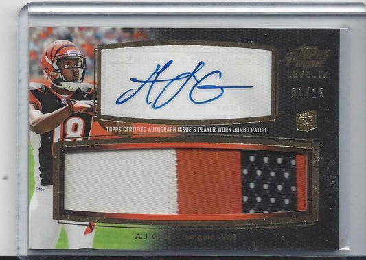 A.J. GREEN 2011 TOPPS PRIME LEVEL 4 JUMBO BENGALS ROOKIE PATCH AUTO RC #D 1/15