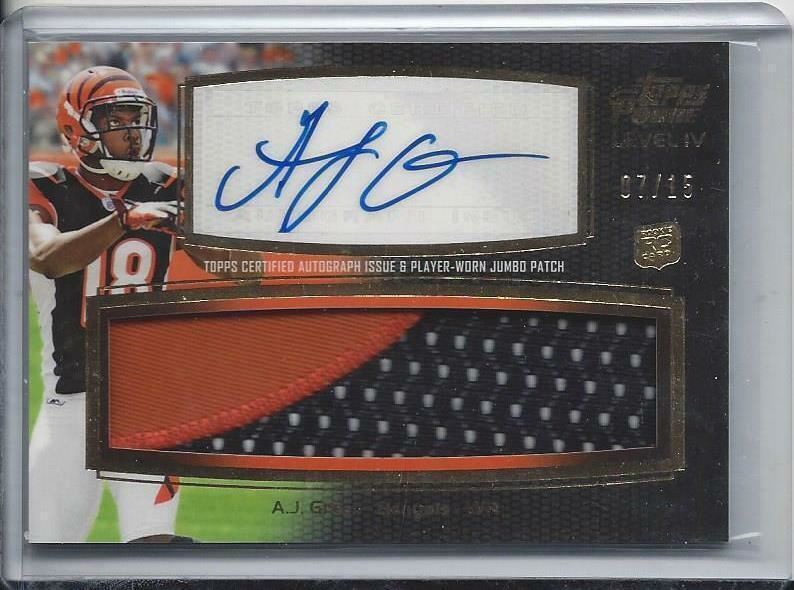 A.J. GREEN 2011 TOPPS PRIME LEVEL 4 JUMBO BENGALS ROOKIE PATCH AUTO RC #D 1/15