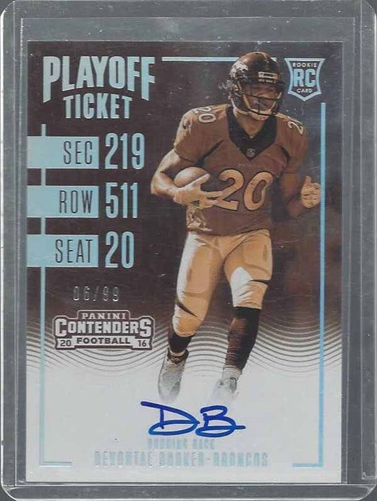 DEVONTAE BOOKER 2016 PANINI CONTENDERS BRONCOS SEPIA PLAYOFF TICKET AUTO RC /99