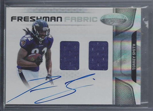 TORREY SMITH 2011 CERTIFIED FRESHMAN FABRIC DUAL JERSEY ON CARD AUTO RC #D /499