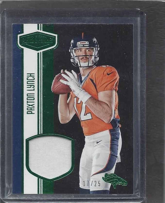 PAXTON LYNCH 2016 PLATES & PATCHES GREEN ROOKIE PATCH RC #D 17/25