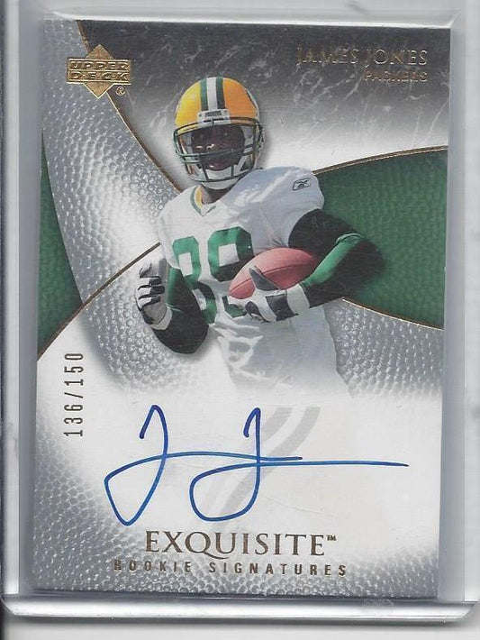 JAMES JONES 2007 UD EXQUISITE PACKERS ON CARD TRUE ROOKIE AUTO RC #D /150