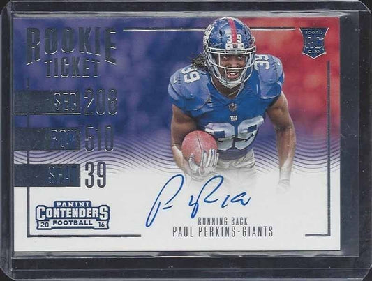 PAUL PERKINS 2016 CONTENDERS ROOKIE TICKET HORIZONTAL VARIATION AUTO RC SP #357