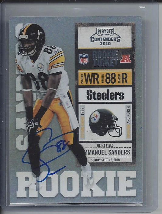 EMMANUEL SANDERS 2010 PLAYOFF CONTENDERS ROOKIE TICKET TRUE RC ON CARD AUTO #212