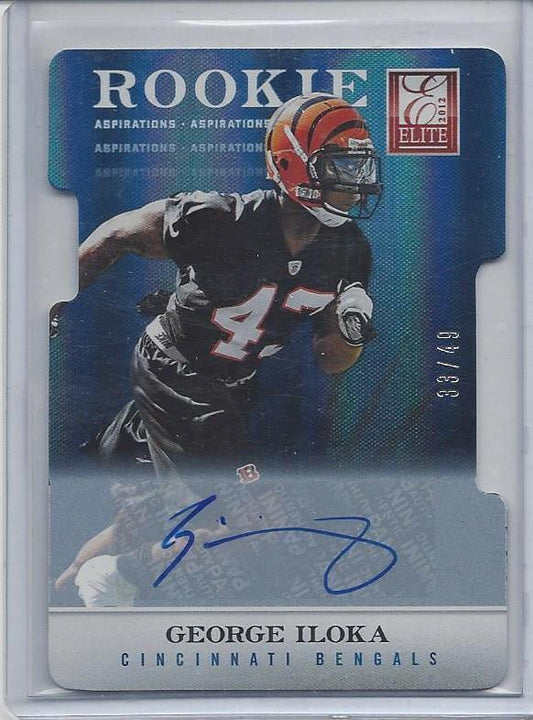 GEORGE ILOKA 2012 ELITE ASPIRATIONS BLUE DIE CUT BENGALS AUTO RC #D 33/49