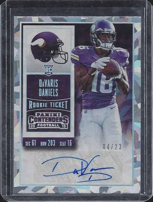 DAVARIS DANIELS 2015 CONTENDERS CRACKED ICE NOTRE DAME ROOKIE AUTO RC #D 4/23