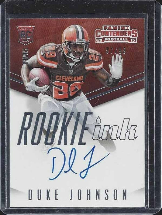 DUKE JOHNSON 2015 CONTENDERS ROOKIE INK SILVER BROWNS ON CARD AUTO RC #D /99