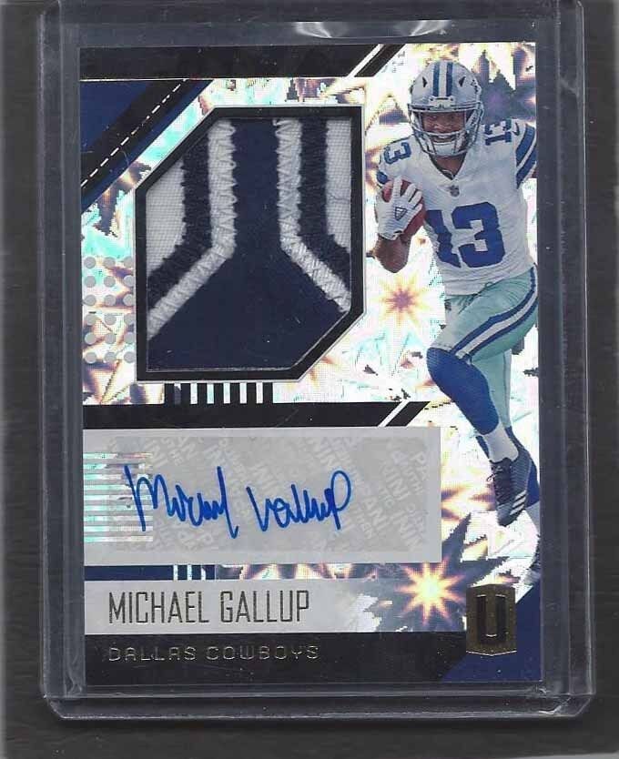 MICHAEL GALLUP 2018 PANINI UNPARALLELED IMPACT 3 COLOR PATCH AUTO RC #D 47/75