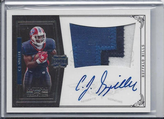 C.J. SPILLER 2010 NATIONAL TREASURES RPA 3 COLOR PATCH AUTO RC #D 92/99