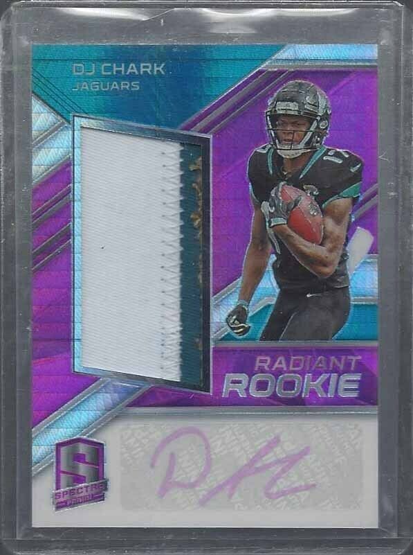 D.J. CHARK 2018 SPECTRA RADIANT ROOKIE PINK PRIZM RPA PATCH AUTO RC #D 4/15
