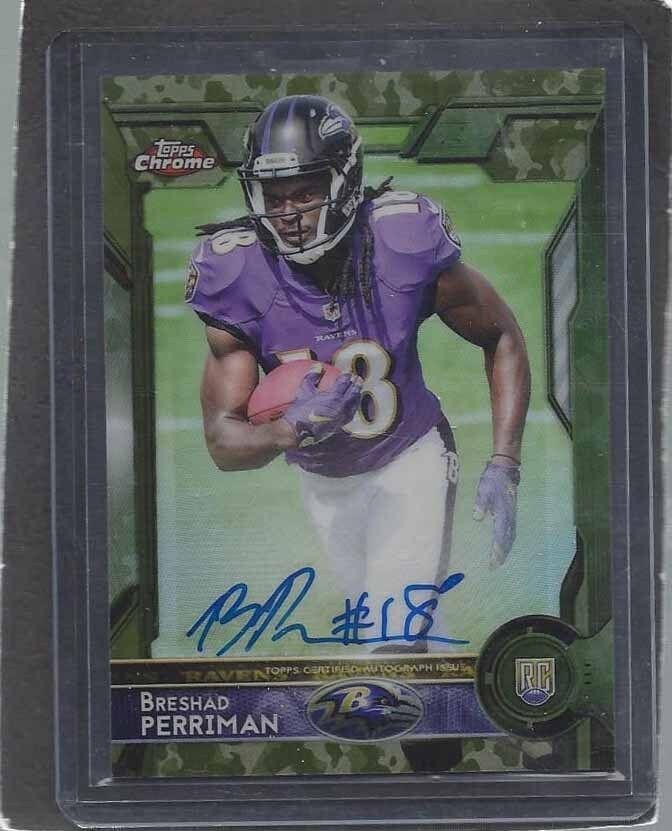 BRESHAD PERRIMAN 2015 TOPPS CHROME CAMO REFRACTOR ROOKIE ON CARD AUTO RC #D /99