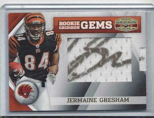 JERMAINE GRESHAM 2010 GRIDIRON GEAR GEMS PULLOUT GOLD INK SP ONCARD AUTO RC /167
