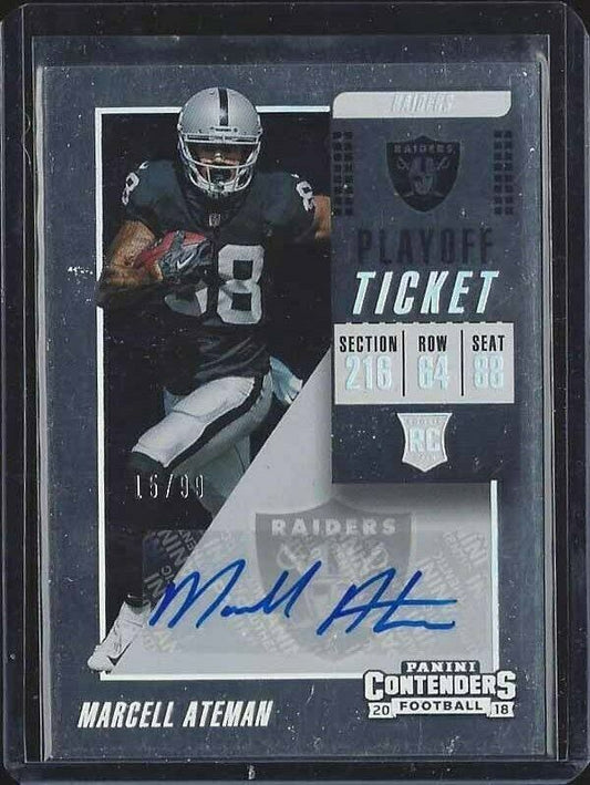 MARCELL ATEMAN 2018 CONTENDERS PLAYOFF TICKET RAIDERS AUTO RC #D 15/99
