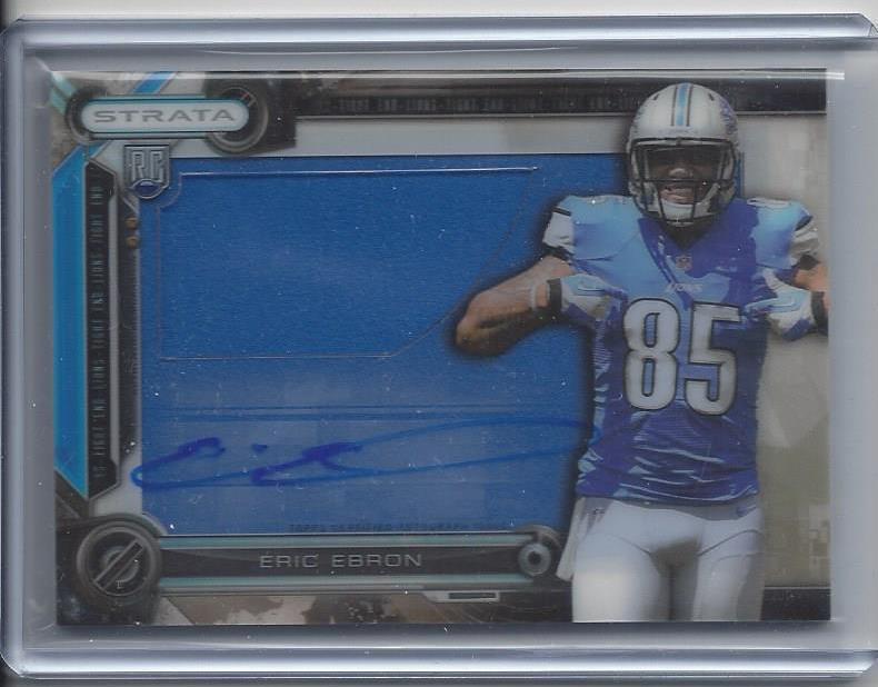 ERIC EBRON 2014 TOPPS STRATA CLEAR CUT LIONS JUMBO JERSEY ON CARD AUTO RC