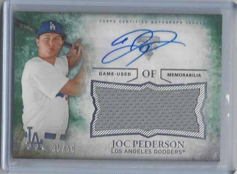 JOC PEDERSON 2015 TOPPS TRIPLE THREADS GREEN DODGERS GU JERSEY AUTO #D 35/50