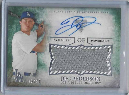 JOC PEDERSON 2015 TOPPS TRIPLE THREADS GREEN DODGERS GU JERSEY AUTO #D 35/50