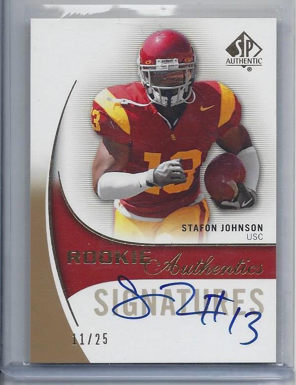 STAFON JOHNSON 2010 SP AUTHENTIC GOLD USC TROJANS ON CARD AUTO RC #D 11/25