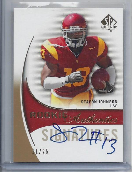 STAFON JOHNSON 2010 SP AUTHENTIC GOLD USC TROJANS ON CARD AUTO RC #D 11/25