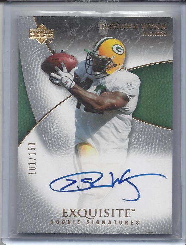 DESHAWN WYNN 2007 UD EXQUISITE ON CARD TRUE RC PACKERS AUTO RC #D 101/150