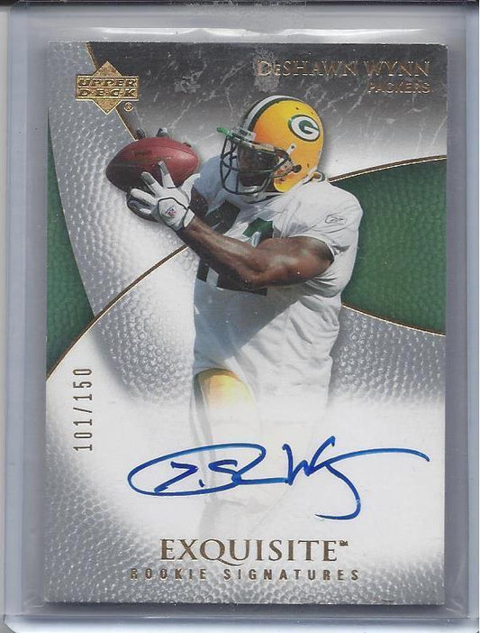 DESHAWN WYNN 2007 UD EXQUISITE ON CARD TRUE RC PACKERS AUTO RC #D 101/150