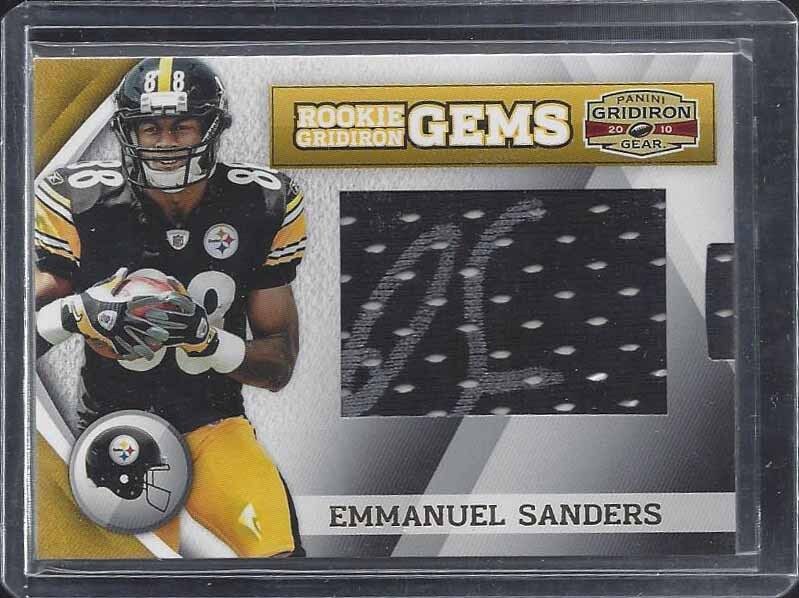EMMANUEL SANDERS 2010 GRIDIRON GEAR ROOKIE GEMS PULLOUT JERSEY AUTO RC #D /182
