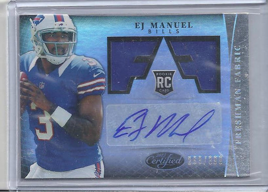 E.J. MANUEL 2013 CERTIFIED FRESHMAN FABRIC BILLS DUAL JERSEY AUTO RC #D 263/399