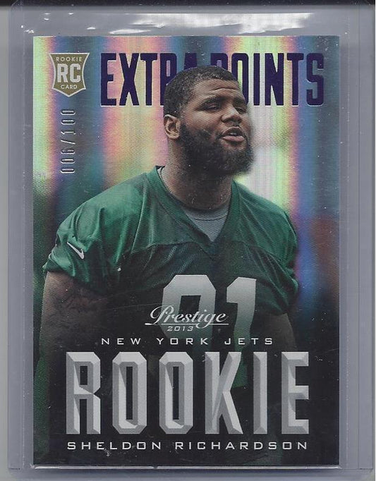 SHELDON RICHARDSON 2013 PRESTIGE EXTRA POINTS PURPLE JETS RC #D 6/100