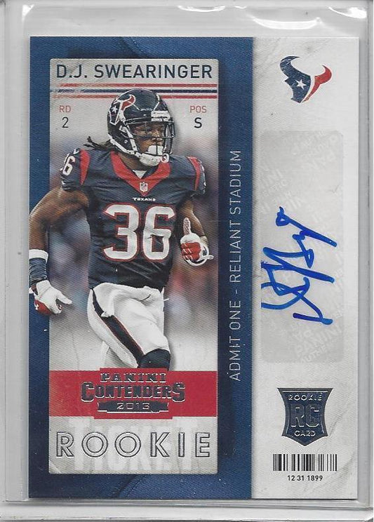 D.J. SWEARINGER 2013 PANINI CONTENDERS ROOKIE TICKET TRUE RC AUTO #135