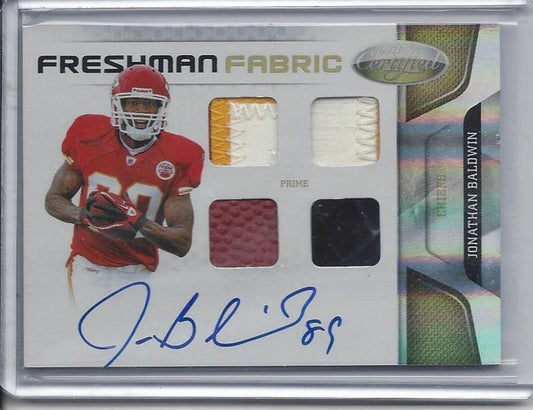 JON JONATHAN BALDWIN 2011 CERTIFIED FRESHMAN FABRIC GOLD QUAD PATCH AUTO RC /25